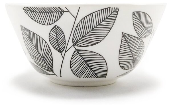Porcelánová miska Organic, 12 cm – s motivem černých listů a mačkaným povrchem