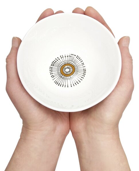 Porcelánová miska Organic, 12 cm – s motivem černých listů a mačkaným povrchem
