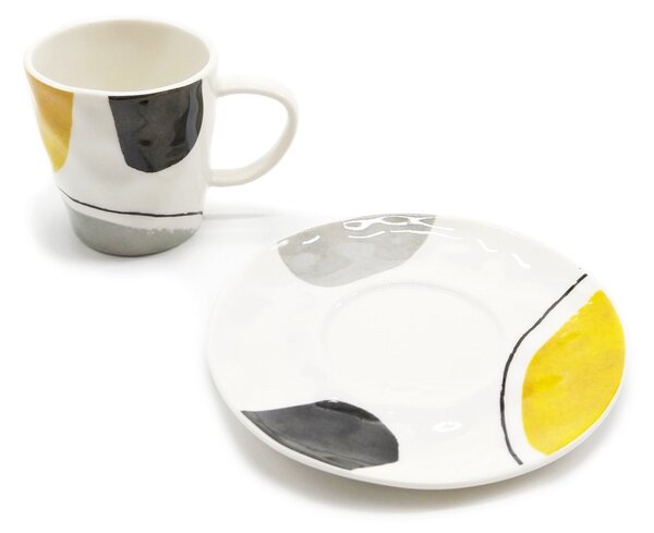 Porcelánový espresso šálek Easy Life Elements, vícebarevný, s podšálkem, mačkaný design, 120 ml