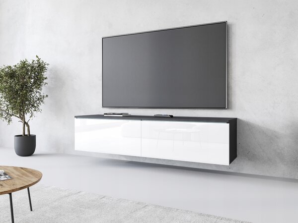 TV stolek do obývacího pokoje 140 cm, 2dveřový, matera/bílý lesk, univerzální, s LED osvětlením