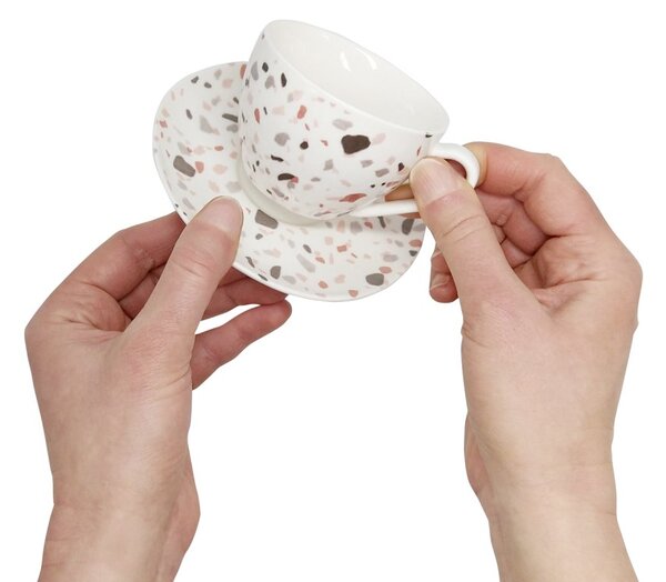 Porcelánový espresso šálek Terazzo s podšálkem, 120 ml – vzor barevných kamínků