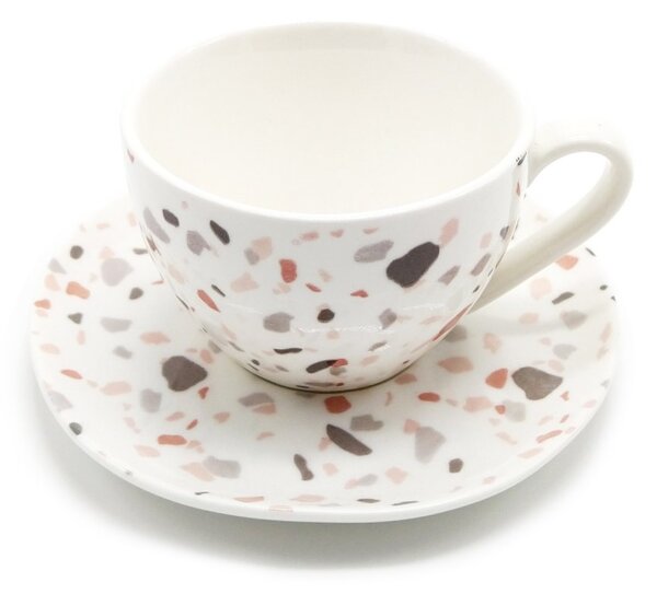 Porcelánový espresso šálek Terazzo s podšálkem, 120 ml – vzor barevných kamínků