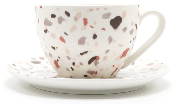 Porcelánový espresso šálek Terazzo s podšálkem, 120 ml – vzor barevných kamínků