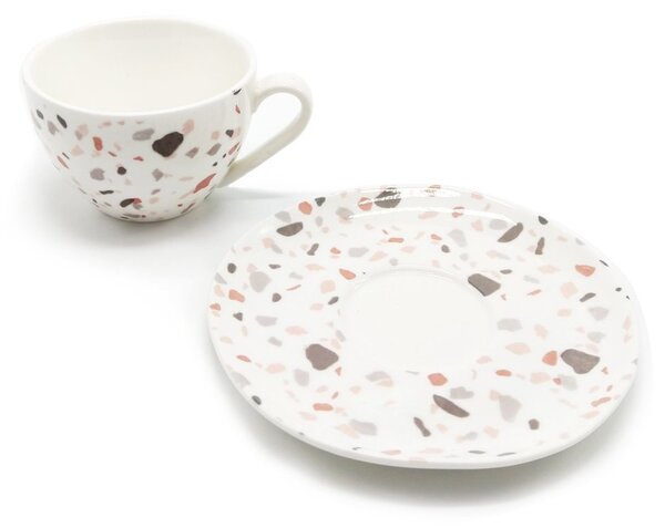 Porcelánový espresso šálek Terazzo s podšálkem, 120 ml – vzor barevných kamínků