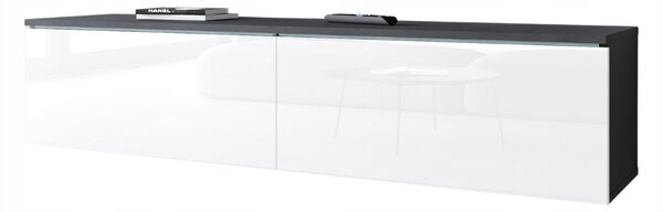 TV stolek do obývacího pokoje 140 cm, 2dveřový, matera/bílý lesk, univerzální, s LED osvětlením