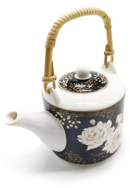 Porcelánová čajová souprava Easy Life Art Deco, černo-bílá, konvice 0,6 l a 2 šálky, s nerezovým sítkem