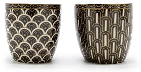 Porcelánová čajová souprava Easy Life Art Deco, černo-bílá, konvice 0,6 l a 2 šálky, s nerezovým sítkem