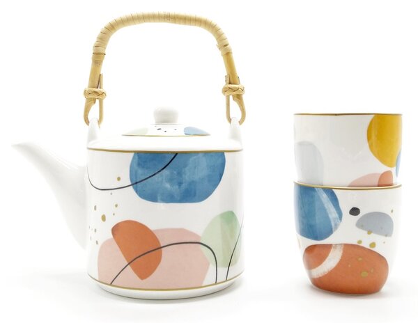 Porcelánová čajová souprava Easy Life Shapes, bílá, konvice 0,6 l a 2 šálky, s nerezovým sítkem