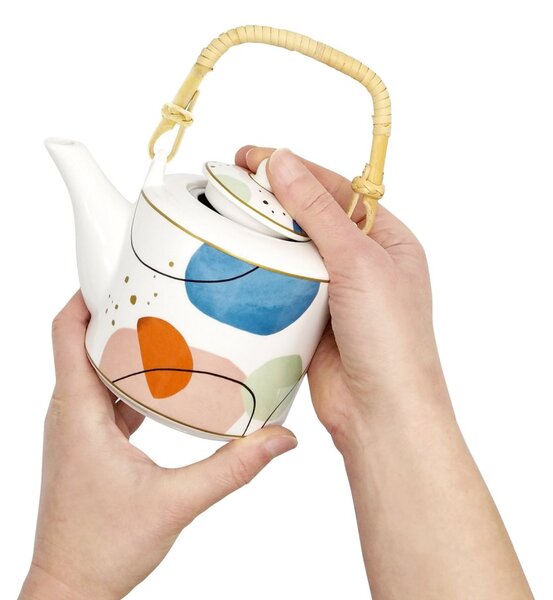 Porcelánová čajová souprava Easy Life Shapes, bílá, konvice 0,6 l a 2 šálky, s nerezovým sítkem