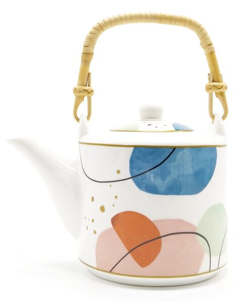 Porcelánová čajová souprava Easy Life Shapes, bílá, konvice 0,6 l a 2 šálky, s nerezovým sítkem