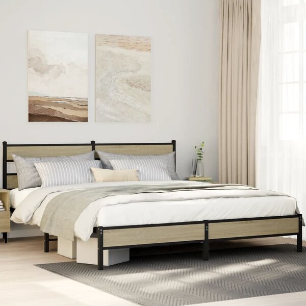 Kovový rám postele bez matrace dub sonoma 180 x 200 cm 3308495