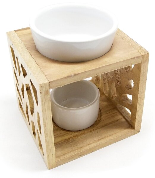 Klasická aromalampa ITEM Wooden Frame, se dvěma miskami, dřevěný rám, moderní design