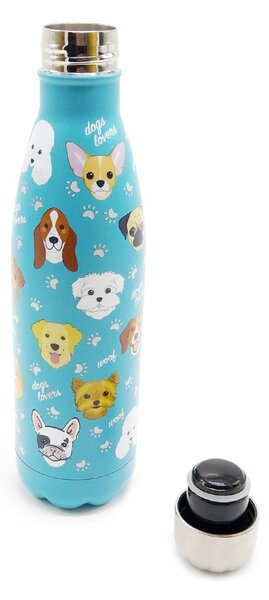 Nerezová termolahev Psi, 500 ml – tyrkysová, matný povrch, s motivem pejsků