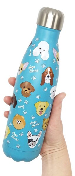 Nerezová termolahev Psi, 500 ml – tyrkysová, matný povrch, s motivem pejsků