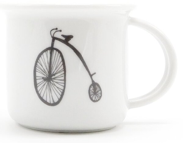 Porcelánový moka hrnek Srdeční záležitost Retro kolo, bílý, český design, perokresba, 100 ml
