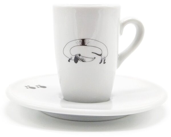 Porcelánový espresso šálek Srdeční záležitost Jezevčík, bílý, s podšálkem, český design, 130 ml