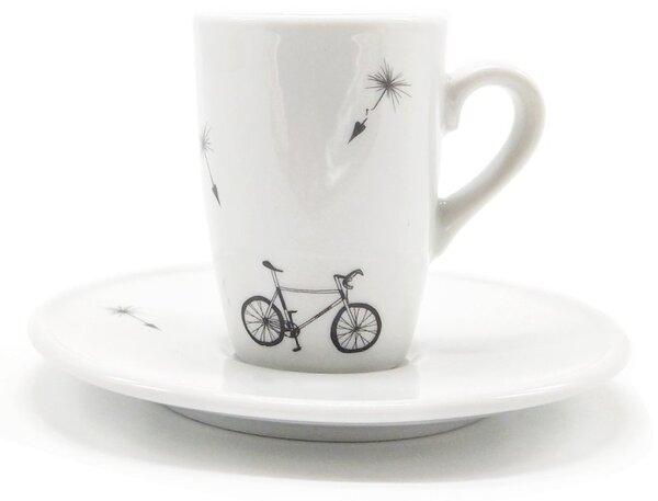 Porcelánový espresso šálek Kolo s podšálkem, 130 ml – s ručně malovanou perokresbou, český design