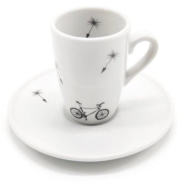Porcelánový espresso šálek Kolo s podšálkem, 130 ml – s ručně malovanou perokresbou, český design