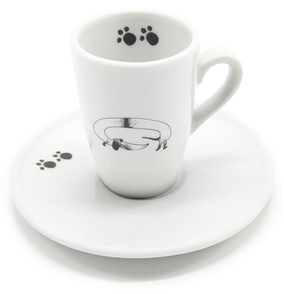 Porcelánový espresso šálek Srdeční záležitost Jezevčík, bílý, s podšálkem, český design, 130 ml