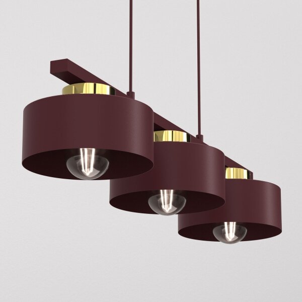 Lustr na lanku MARTI 3xE27/15W/230V burgundy/zlatá