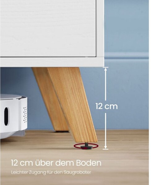 Moderní bílý TV stolek s policemi a dvířky, 140x40x45 cm