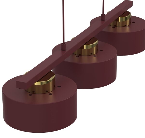 Lustr na lanku MARTI 3xE27/15W/230V burgundy/zlatá