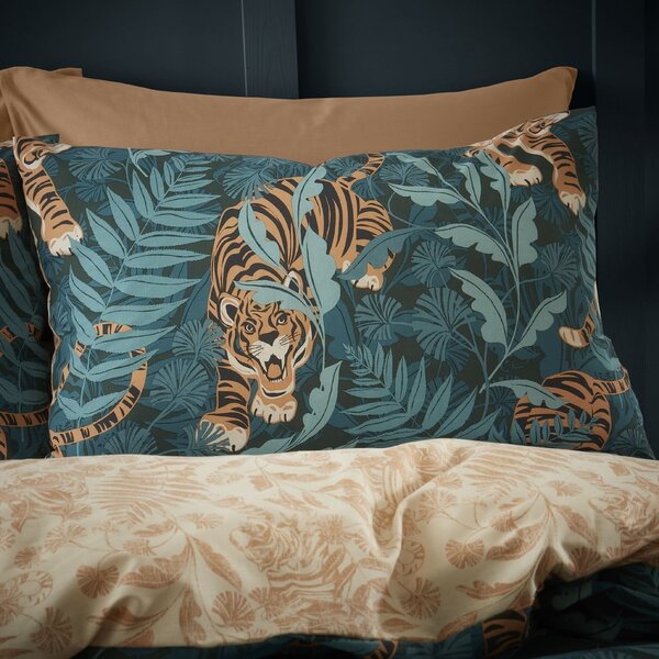 Hnědo-zelené povlečení na jednolůžko 135x200 cm Tropic Tiger Leaf – Catherine Lansfield