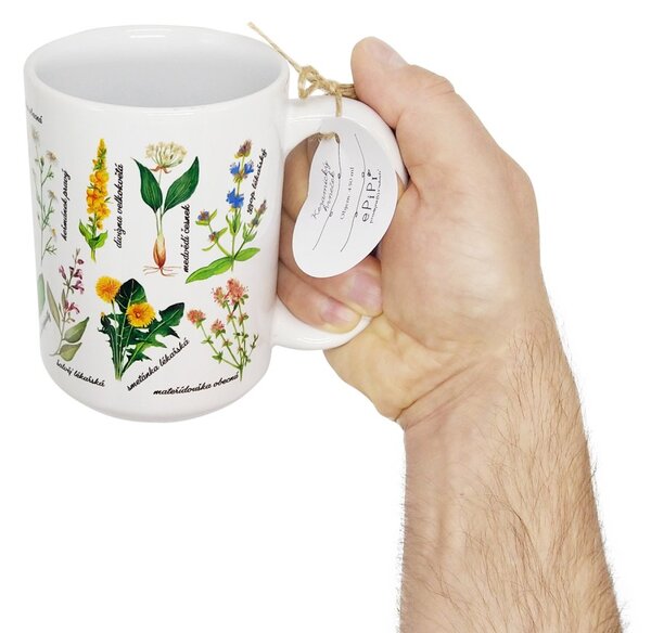 Keramický hrnek ePiPí Bylinky, bílý, český design, ilustrace bylinek, 450 ml