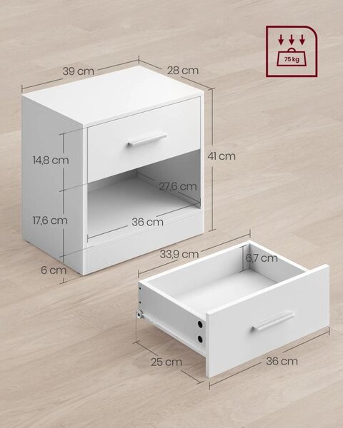 Bílé minimalistické noční stolky se zásuvkou, 2 ks