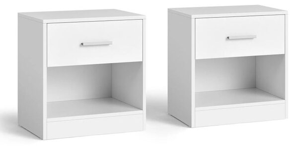 Bílé minimalistické noční stolky se zásuvkou, 2 ks