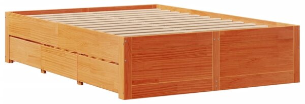 Postele bez matrace se zásuvkami hnědá 140x190cm masiv borovice 3308818