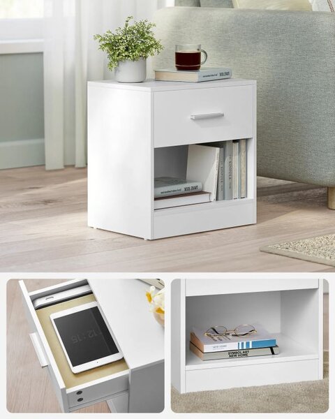 Bílé minimalistické noční stolky se zásuvkou, 2 ks
