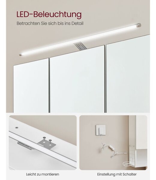 Bílá koupelnová skříňka se zrcadly a LED světlem 70 × 70 cm
