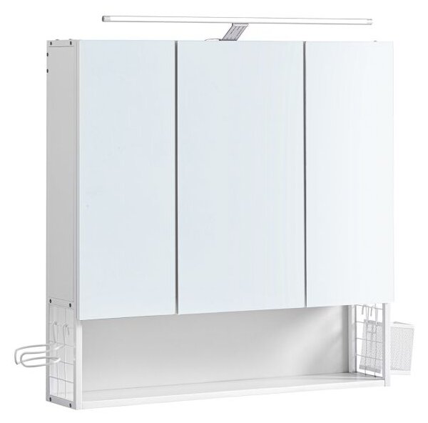 Bílá koupelnová skříňka se zrcadly a LED světlem 70 × 70 cm