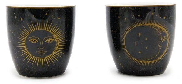Porcelánová čajová souprava Easy Life Celestial, černo-zlatá, konvice 0,6 l a 2 šálky, s nerezovým sítkem