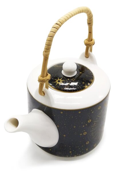 Porcelánová čajová souprava Easy Life Celestial, černo-zlatá, konvice 0,6 l a 2 šálky, s nerezovým sítkem