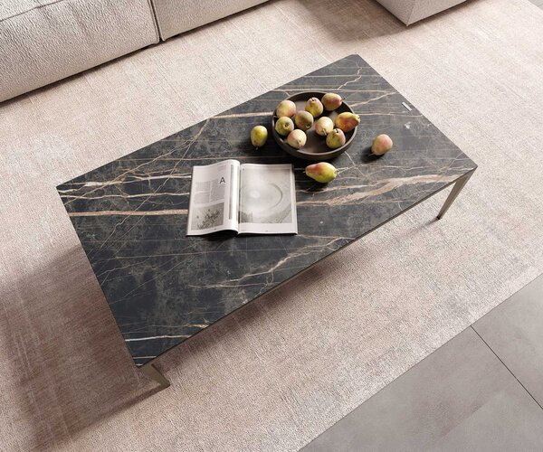DELIFE Konferenční stolek Levente 110x60 cm keramika Laminam® Noir Desir hnědá podnož kov titanová barva