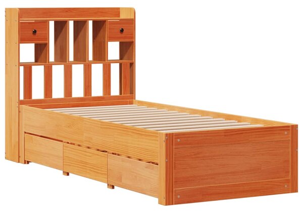 Postel s knihovnou bez matrace hnědá 75x190 cm masivní borovice 3308986