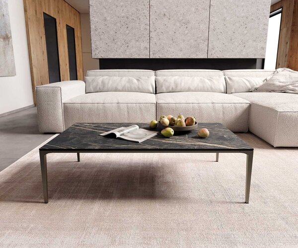 DELIFE Konferenční stolek Levente 110x60 cm keramika Laminam® Noir Desir hnědá podnož kov titanová barva