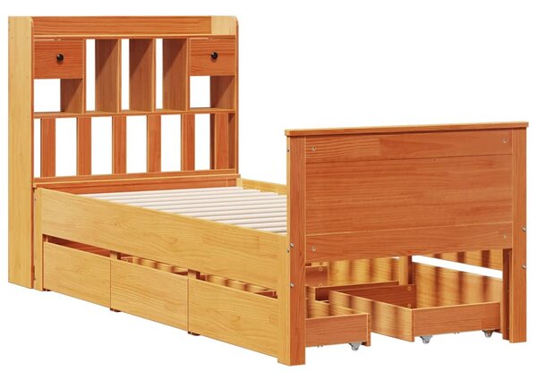Postel s knihovnou bez matrace hnědá 75x190 cm masivní borovice 3308947