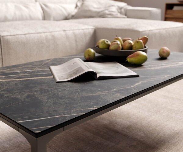 DELIFE Konferenční stolek Levente 110x60 cm keramika Laminam® Noir Desir hnědá podnož kov titanová barva
