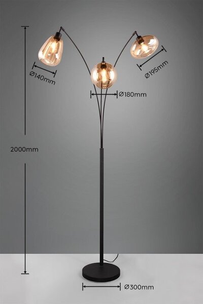 TRIO 417000313 LUMINA stojacia lampa V2000mm 3xE14 černá matná, jantarová