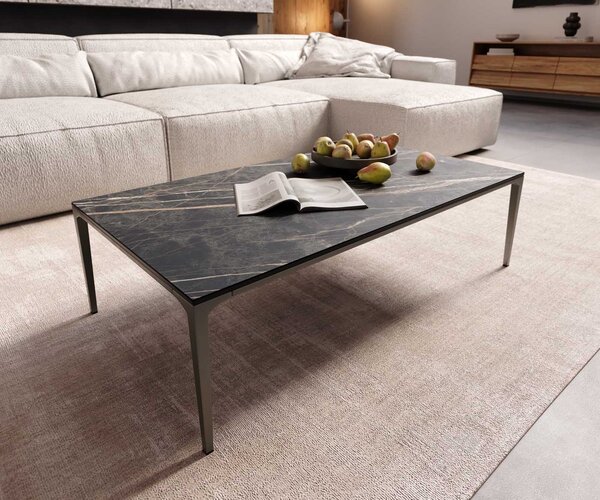 DELIFE Konferenční stolek Levente 110x60 cm keramika Laminam® Noir Desir hnědá podnož kov titanová barva