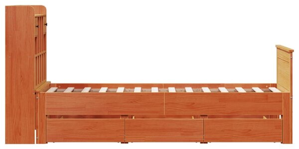 Postel s knihovnou bez matrace hnědá 75x190 cm masivní borovice 3308947