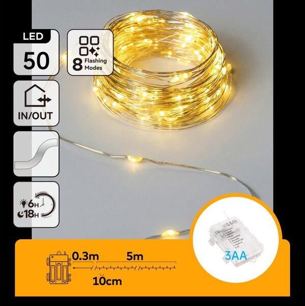 Aigostar - LED řetěz 50xLED/3xAA 5,3m teplá bílá
