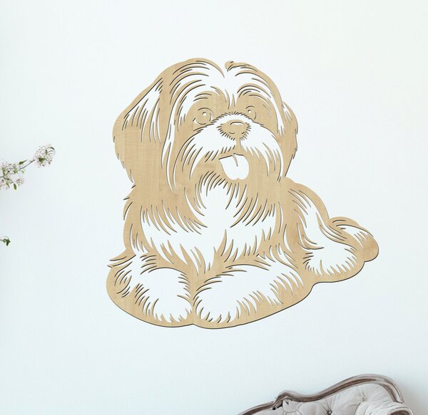 Dřevěný obraz ležícího Shih Tzu | Rozměry (cm): 40x40 | Zvolte barvu dekoru: Wenge