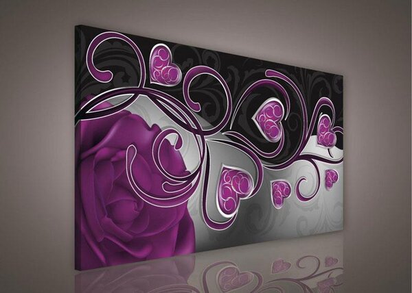Obraz na plátně srdce s fialovou růží 234O1, 100 x 75 cm, IMPOL TRADE