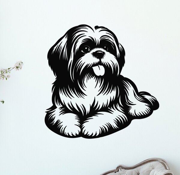 Dřevěný obraz ležícího Shih Tzu | Rozměry (cm): 40x40 | Zvolte barvu dekoru: Wenge