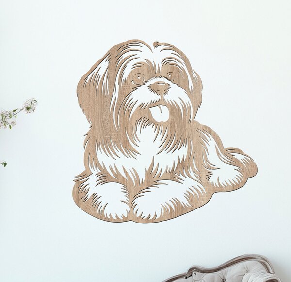 Dřevěný obraz ležícího Shih Tzu | Rozměry (cm): 40x40 | Zvolte barvu dekoru: Wenge