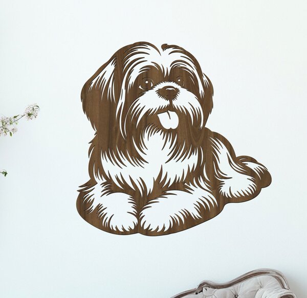 Dřevěný obraz ležícího Shih Tzu | Rozměry (cm): 40x40 | Zvolte barvu dekoru: Wenge